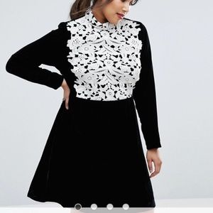 Asos Curve Contrast Lace and Velvet Dress Size 16
